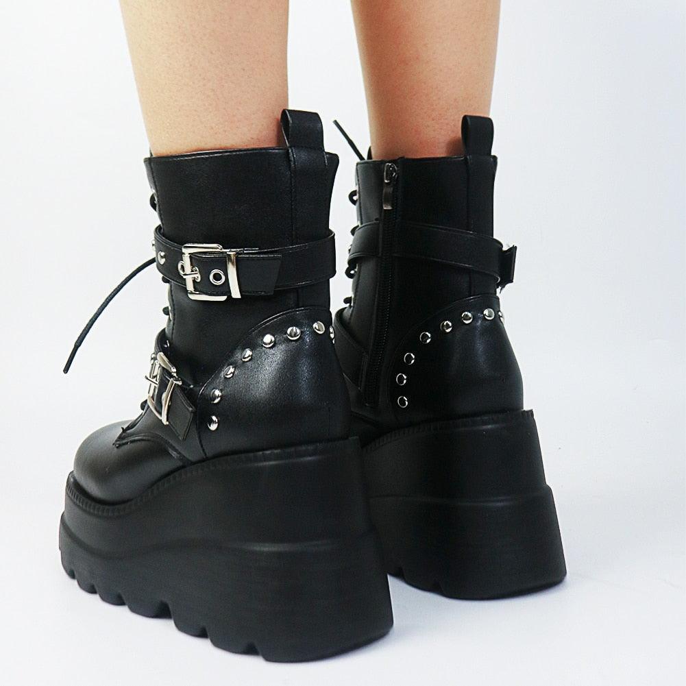 Gothic Platform Wedges Ankle Boots for Women: Comfy Fashion with a Cool Street Style