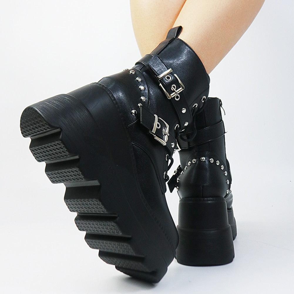 Gothic Platform Wedges Ankle Boots for Women: Comfy Fashion with a Cool Street Style