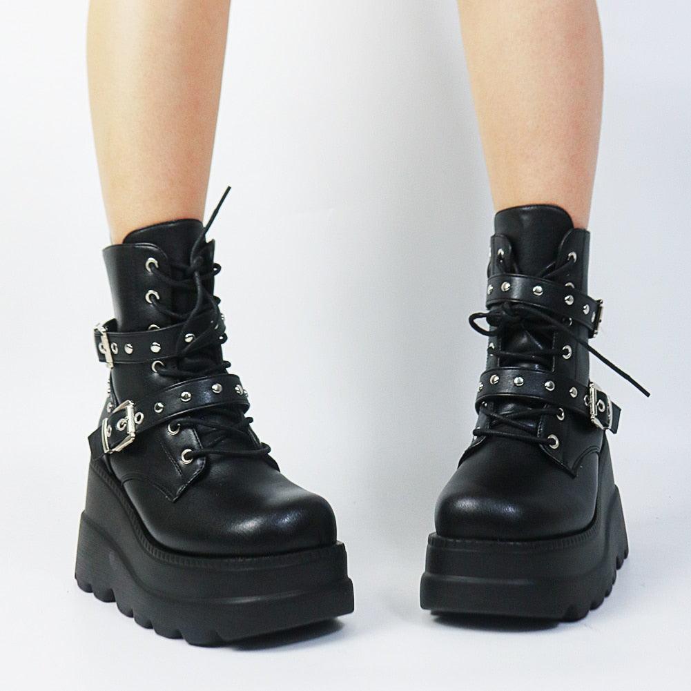 Gothic Platform Wedges Ankle Boots for Women: Comfy Fashion with a Cool Street Style