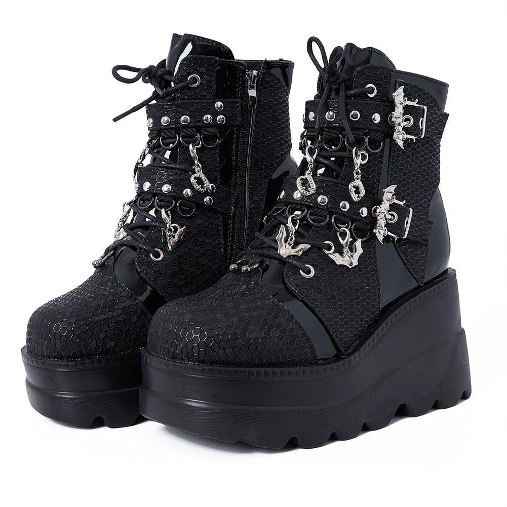 Gothic Platform Wedges Ankle Boots for Women: Comfy Fashion with a Cool Street Style