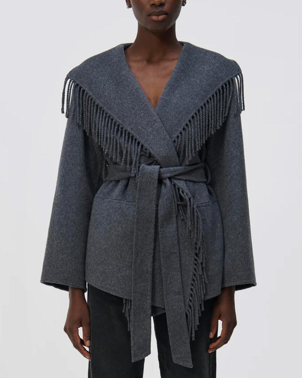 Grey Melange Rowen Fringe Jacket