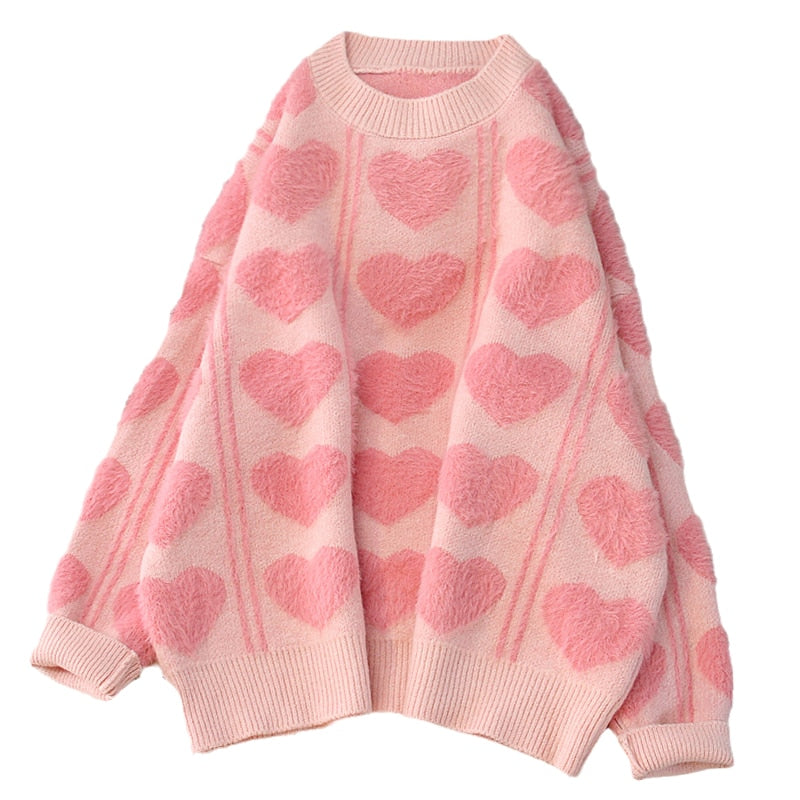 heart print oversized sweater - Cupcake