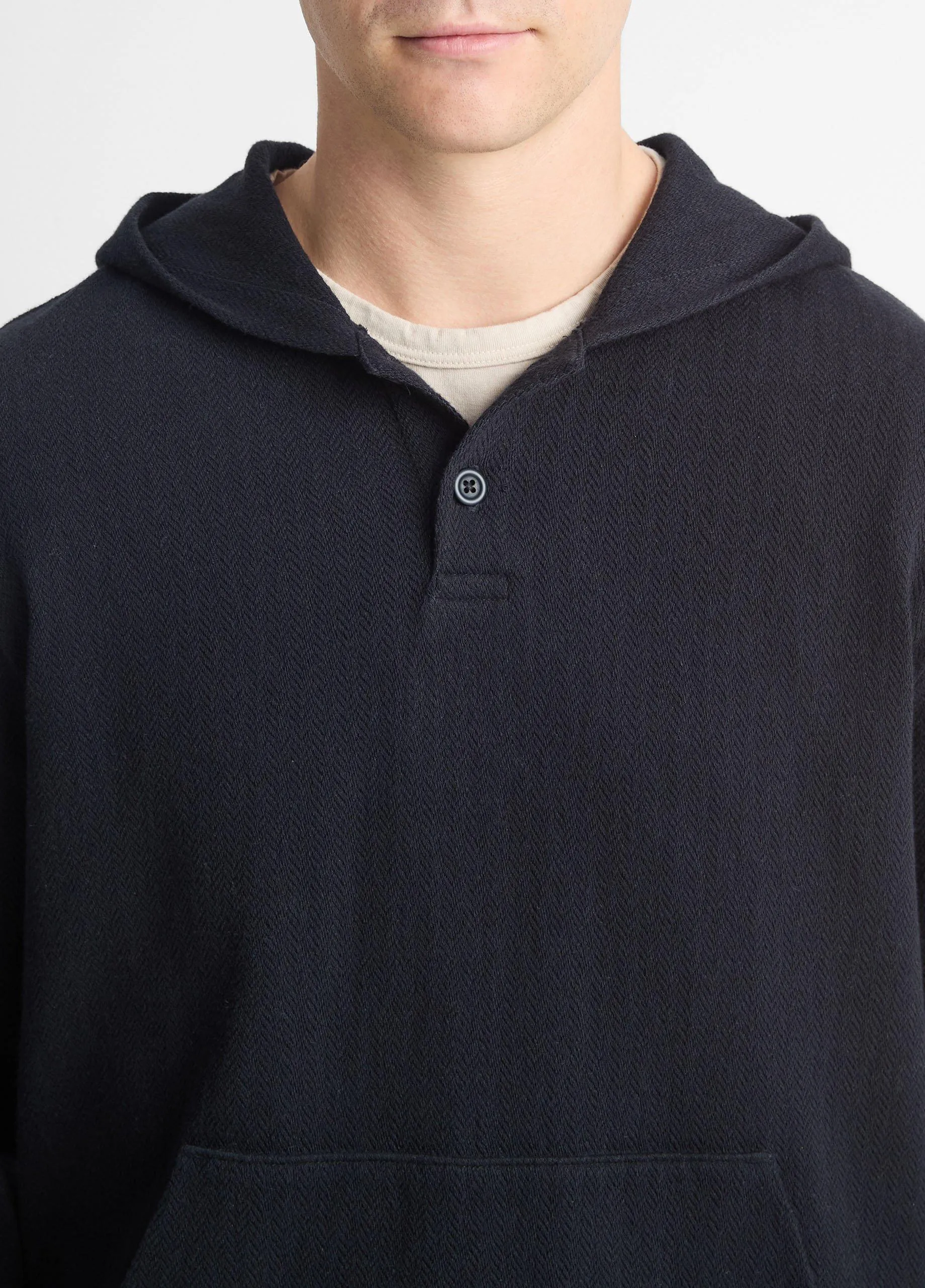 Herringbone Cotton-Blend Terry Henley Hoodie