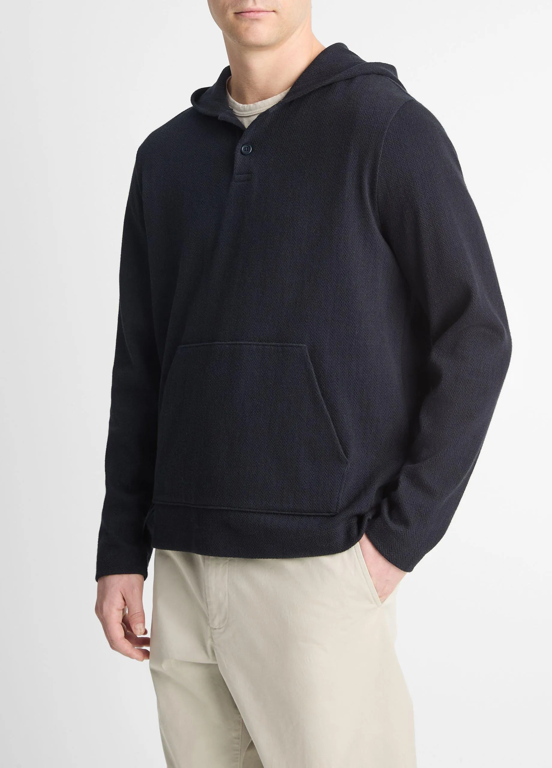 Herringbone Cotton-Blend Terry Henley Hoodie