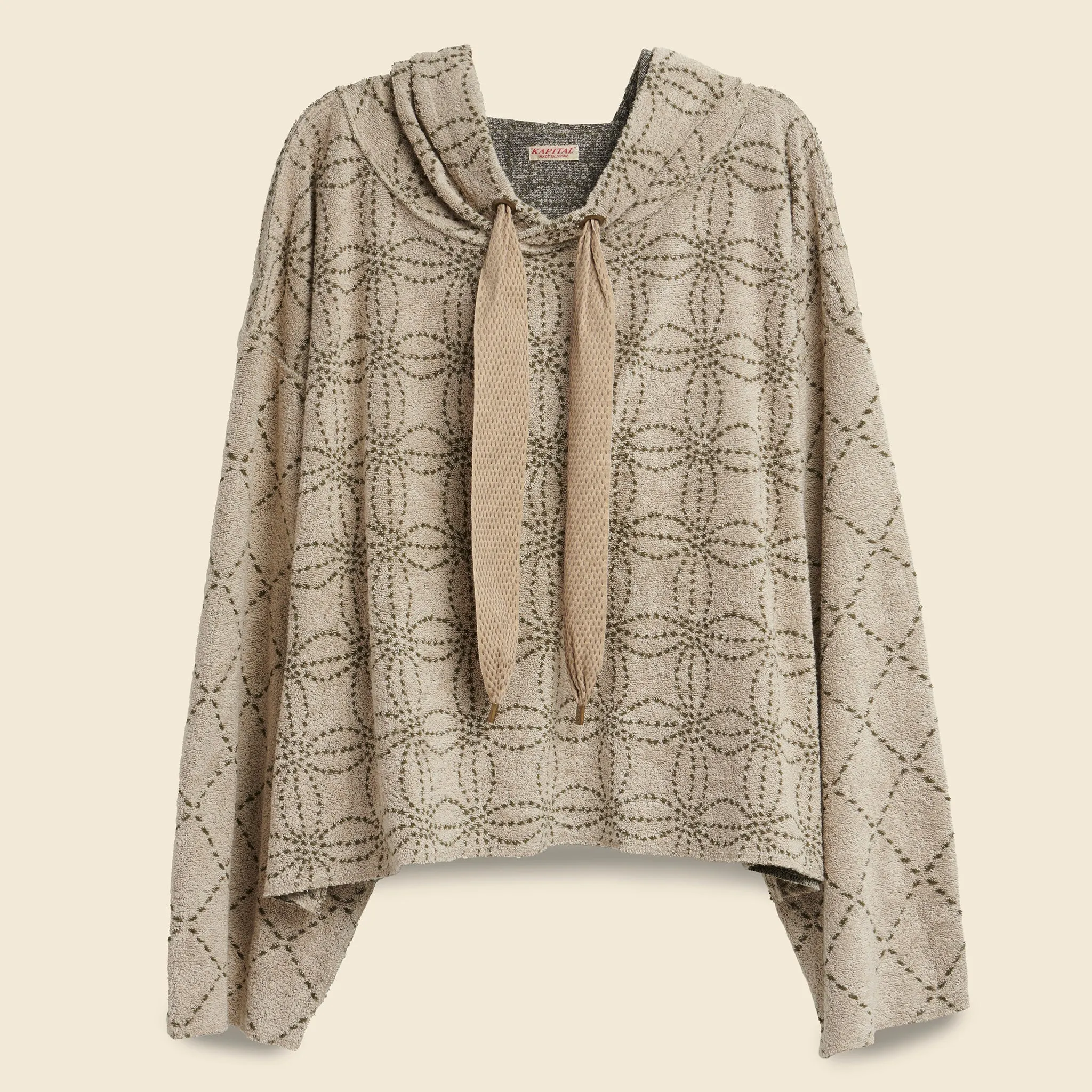 Irago Pile Sashiko Namazu Hoodie Sweatshirt - Ecru/Khaki