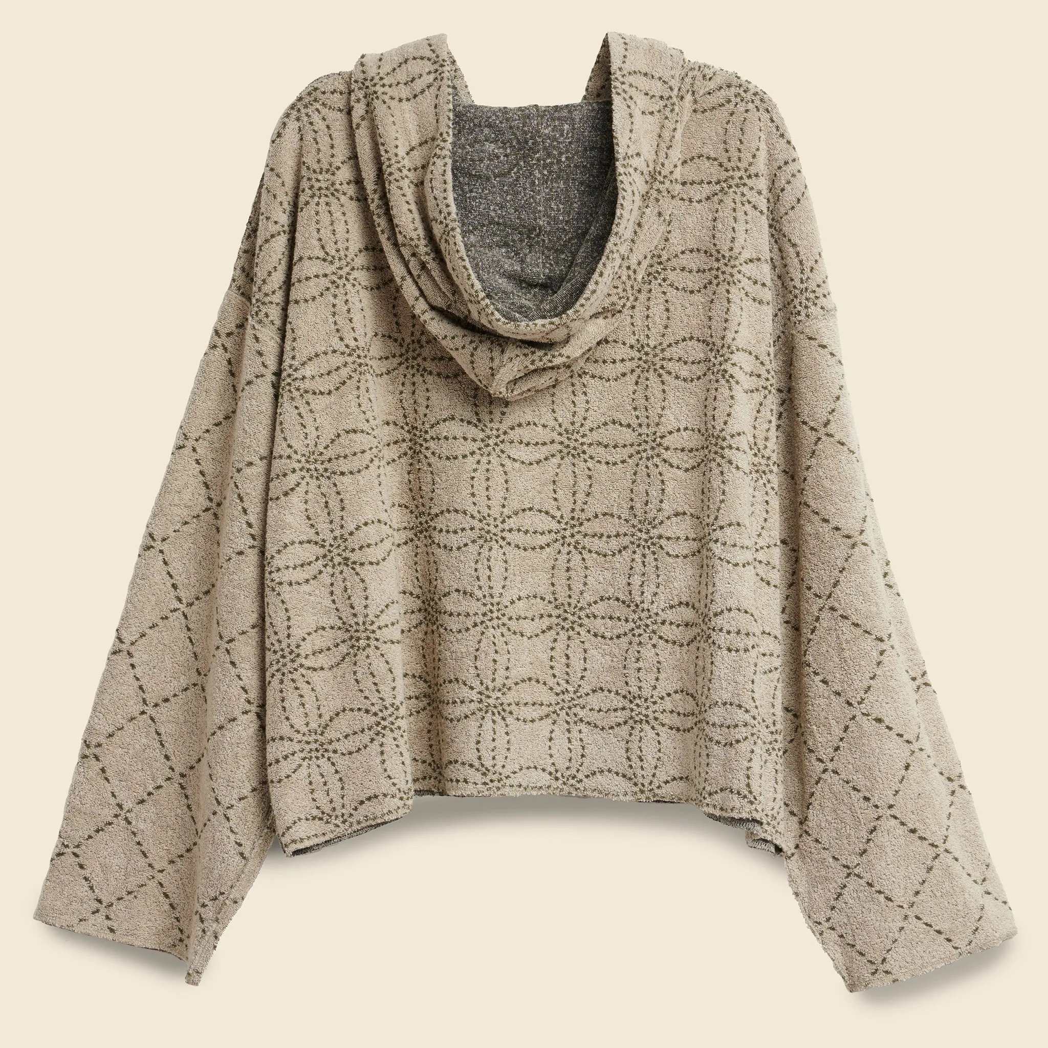 Irago Pile Sashiko Namazu Hoodie Sweatshirt - Ecru/Khaki