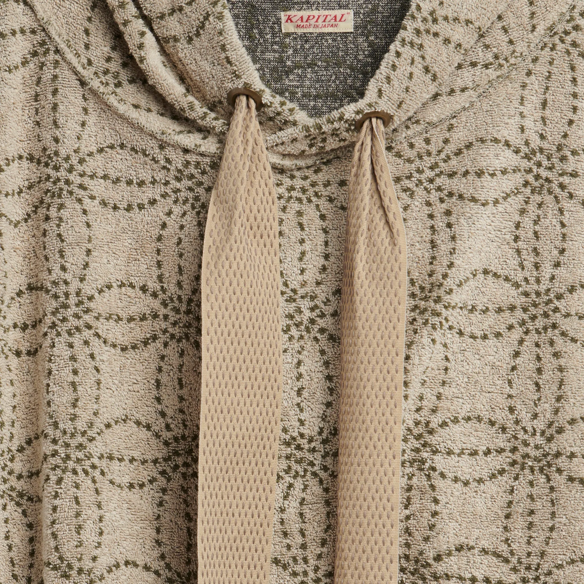 Irago Pile Sashiko Namazu Hoodie Sweatshirt - Ecru/Khaki