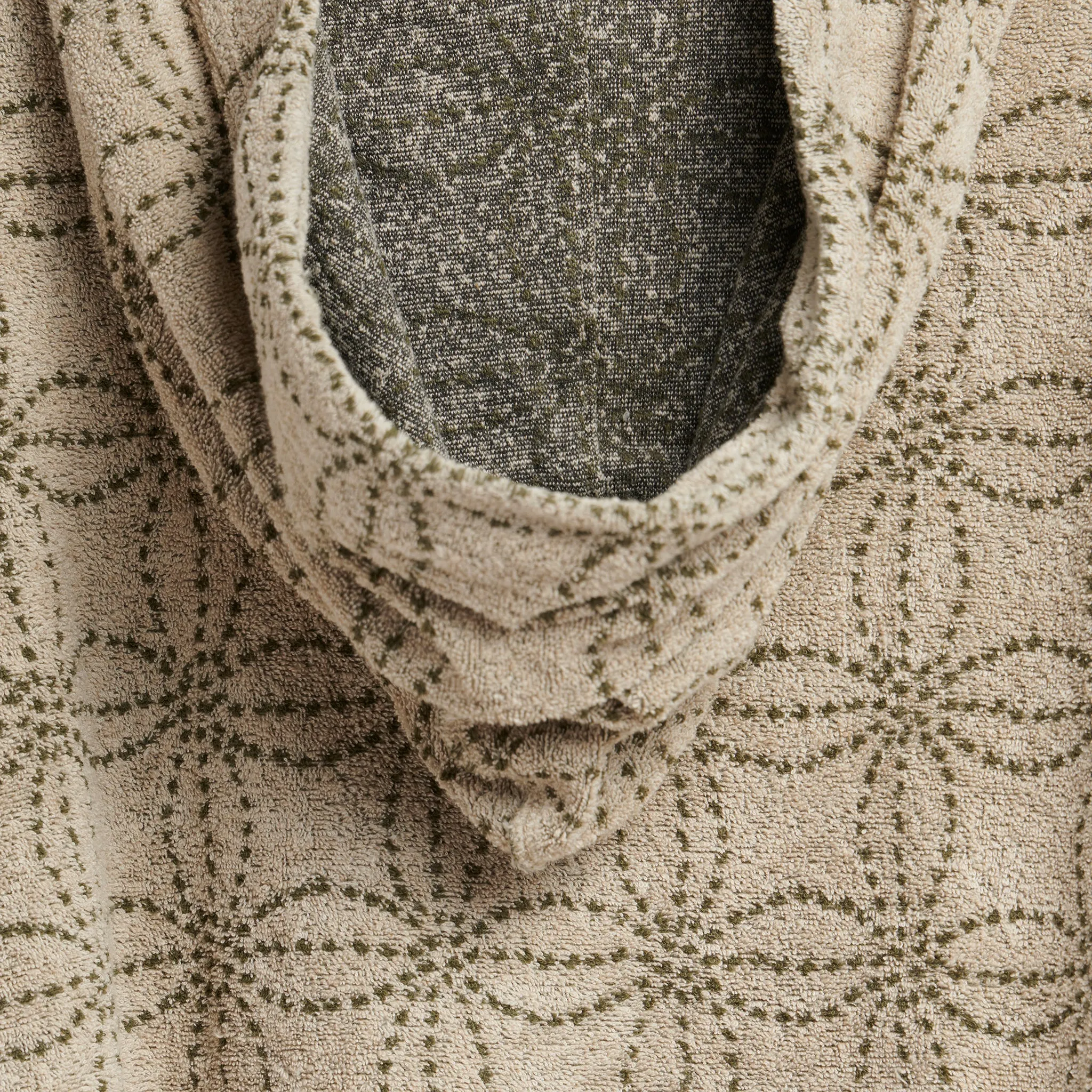 Irago Pile Sashiko Namazu Hoodie Sweatshirt - Ecru/Khaki