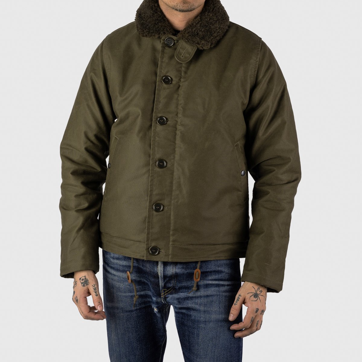 Iron Heart IHM-37-ODG Oiled Whipcord N1 Deck Jacket - Olive