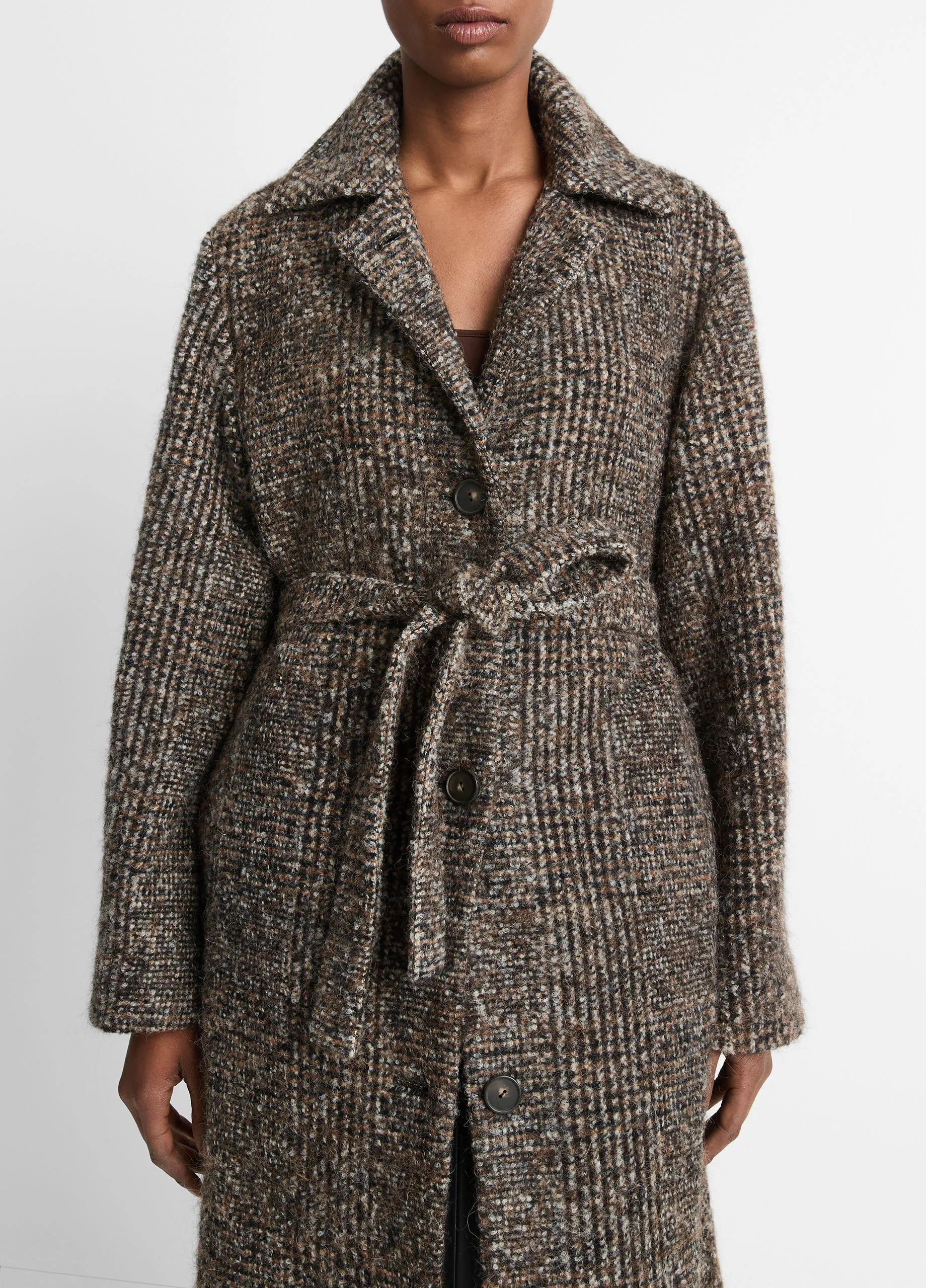 Italian Bouclé Wool-Blend Belted Long Coat