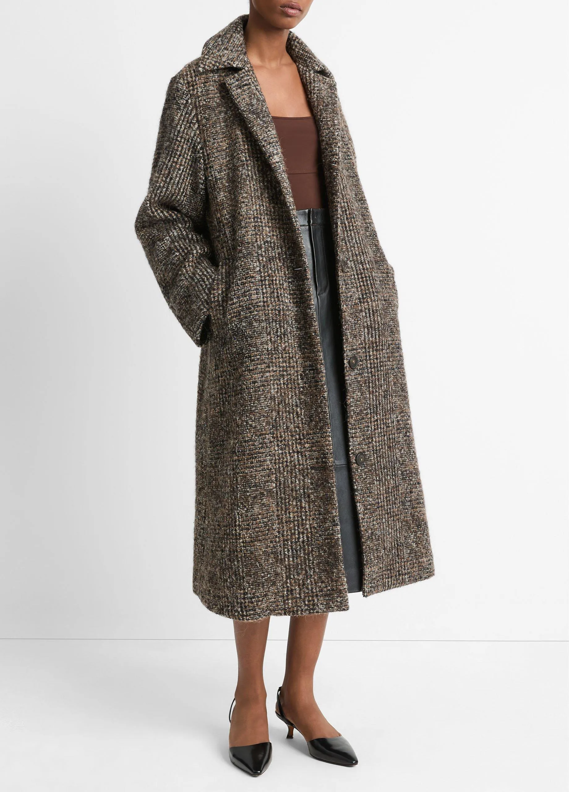 Italian Bouclé Wool-Blend Belted Long Coat