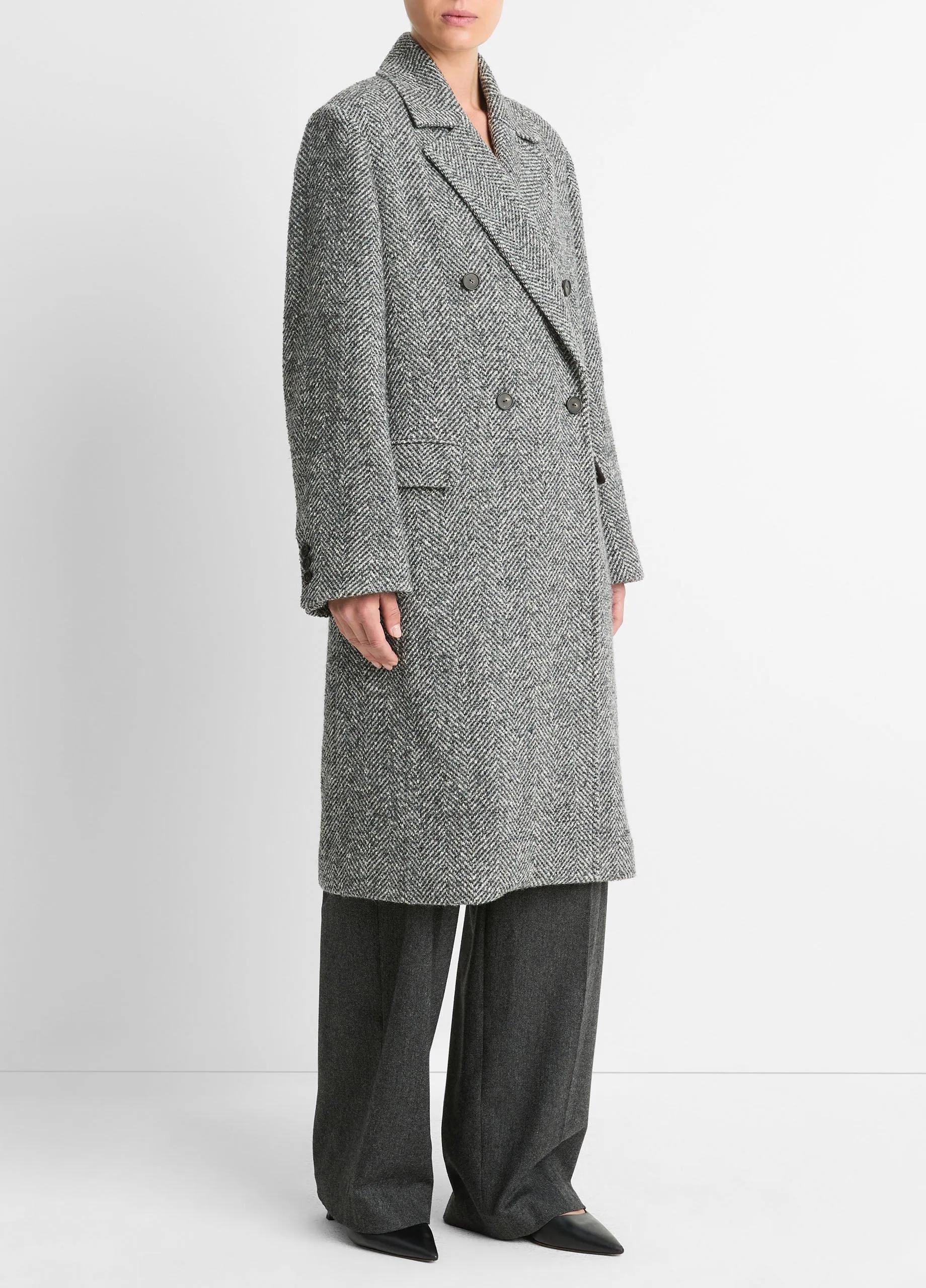 Italian Herringbone Wool-Blend Double-Breasted Coat