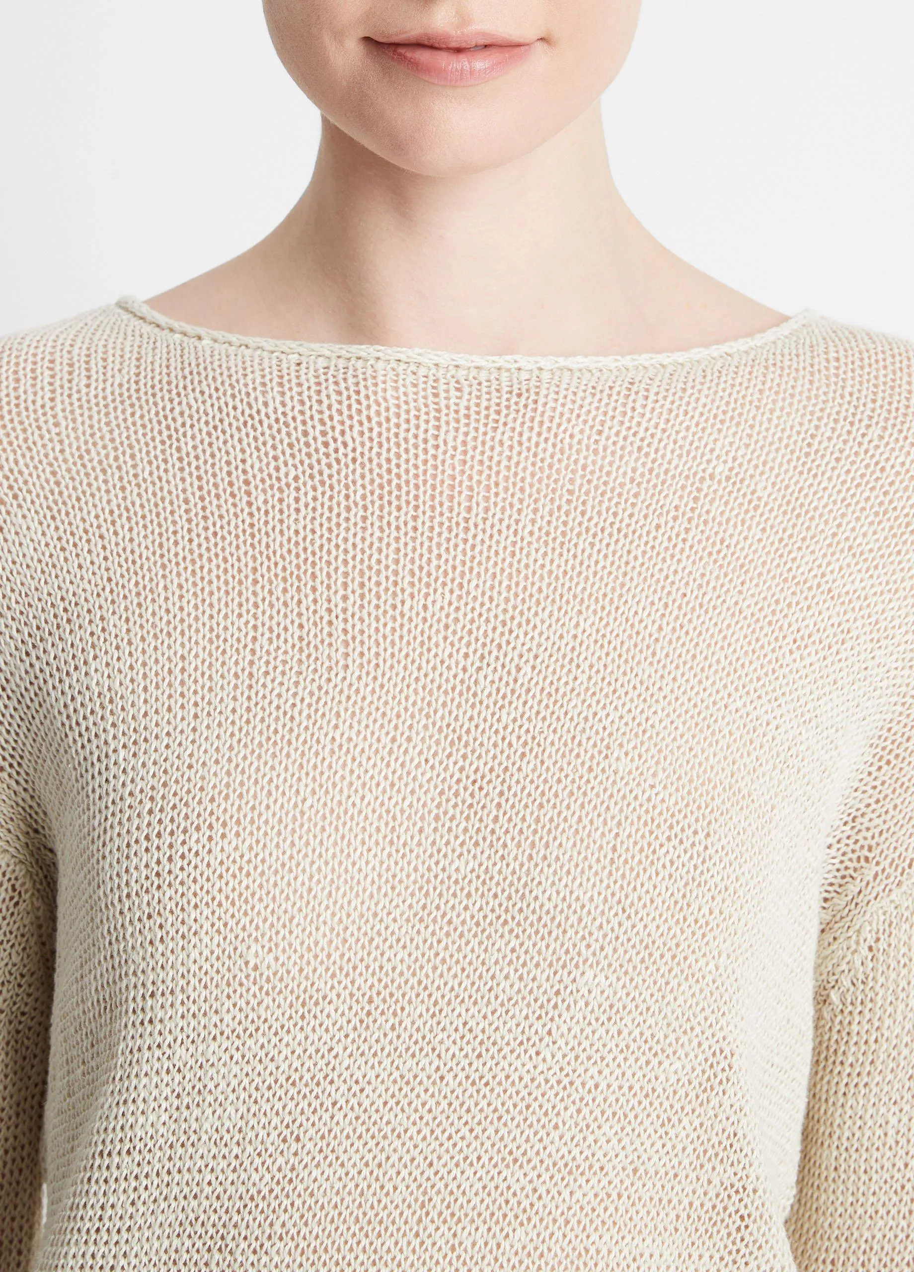 Italian Linen Drop-Shoulder Pullover Sweater