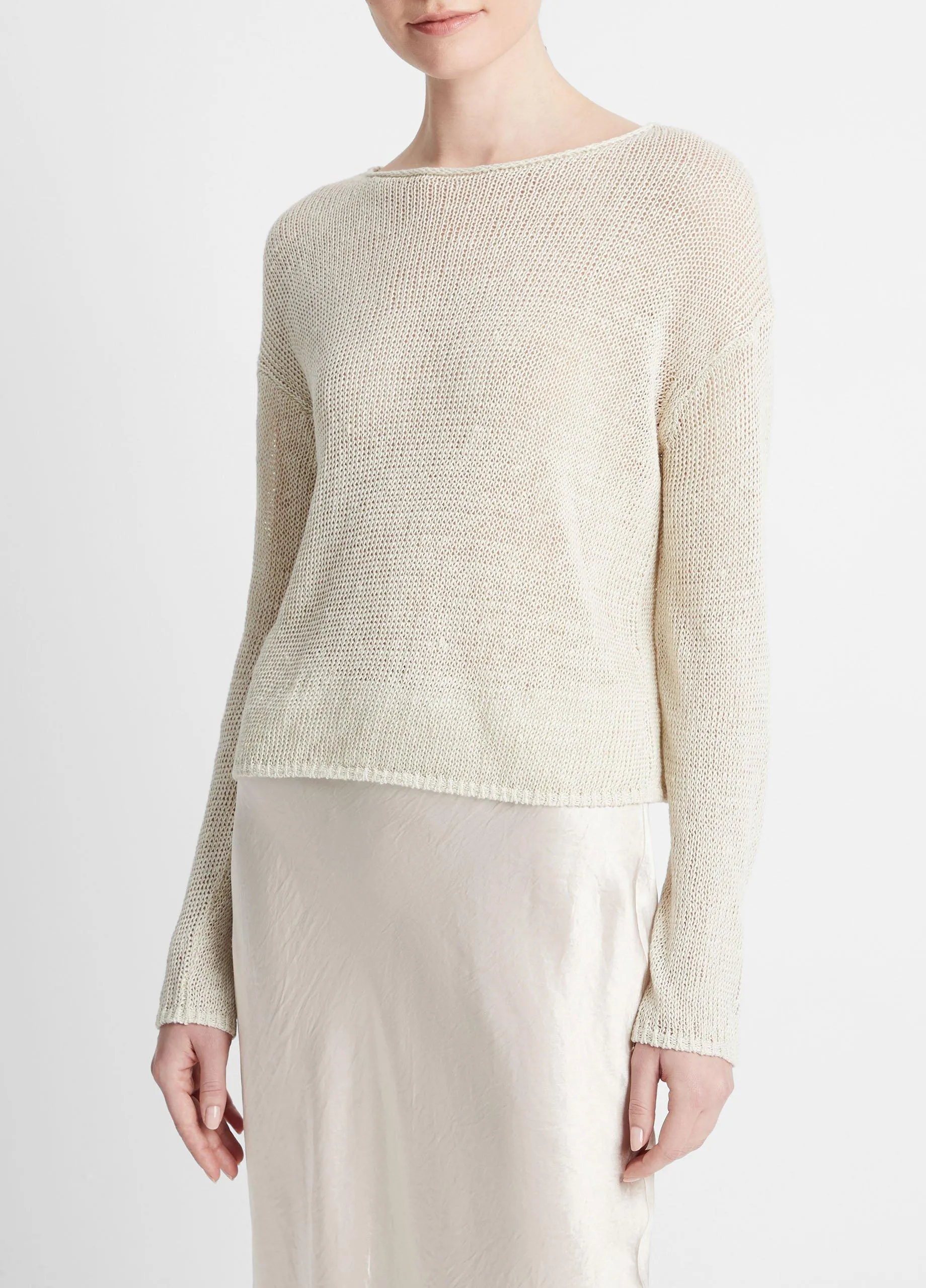 Italian Linen Drop-Shoulder Pullover Sweater