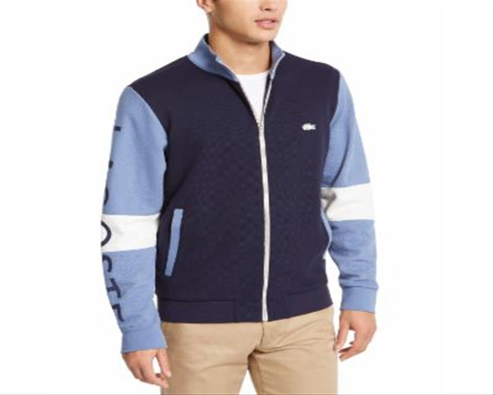 Lacoste Men's Waffle Knit Colorblocked Track Jacket Blue Size 7