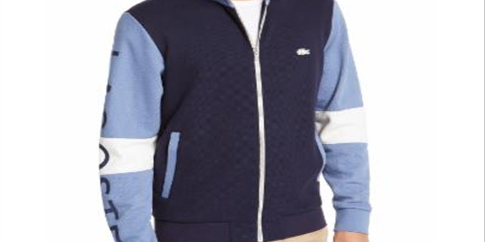 Lacoste Men's Waffle Knit Colorblocked Track Jacket Blue Size 7