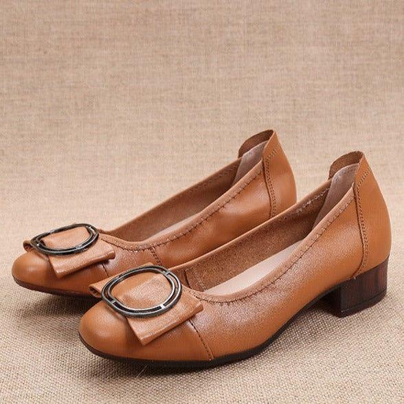 Leather Square Toe Pumps - Women's Casual Shoes EK147