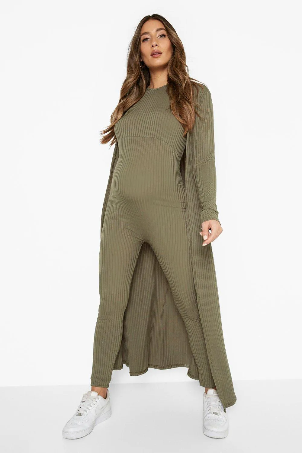 Maternity Longline Rib Duster Coat