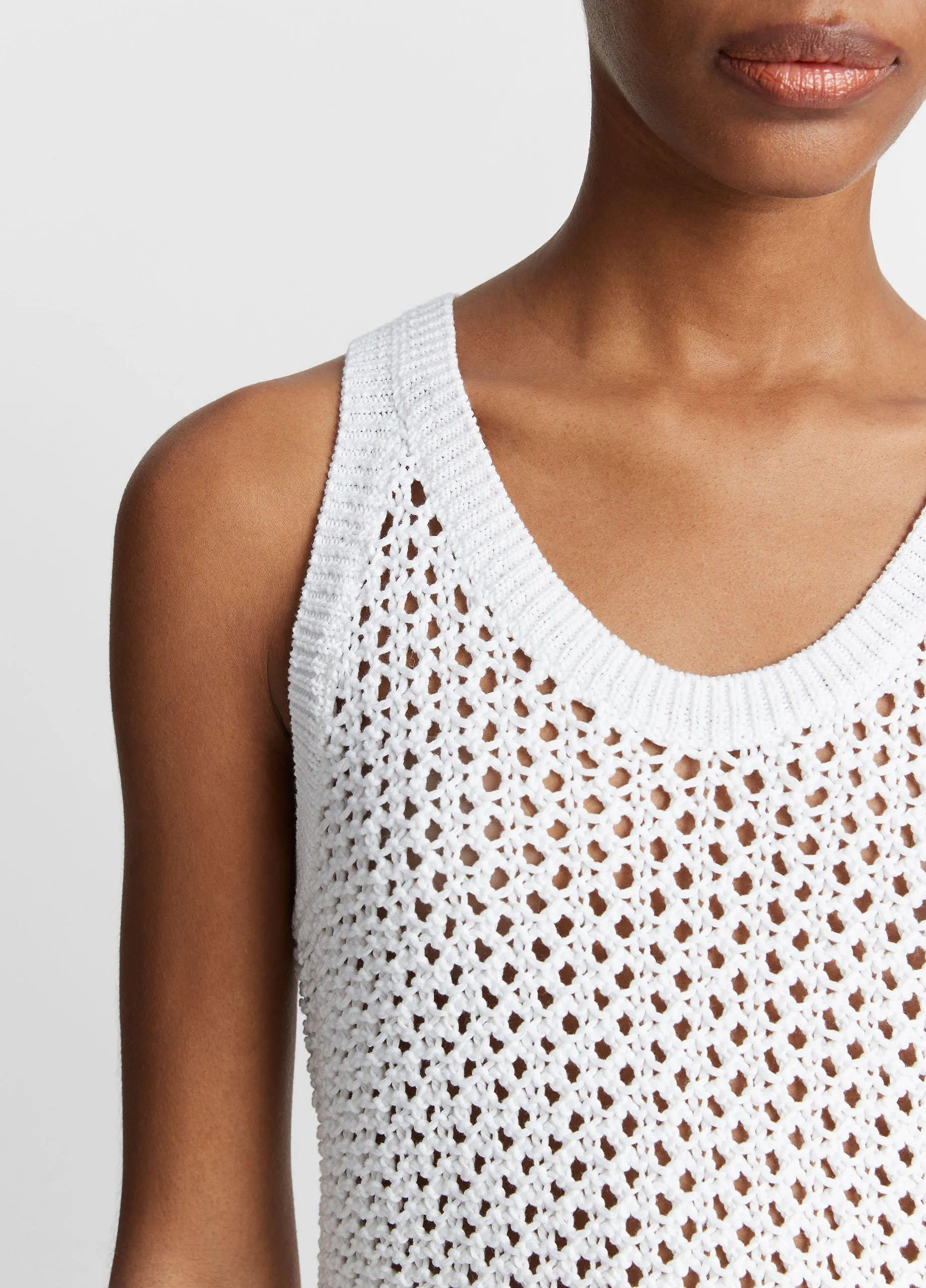 Mesh-Stitch Cotton Sweater Tank