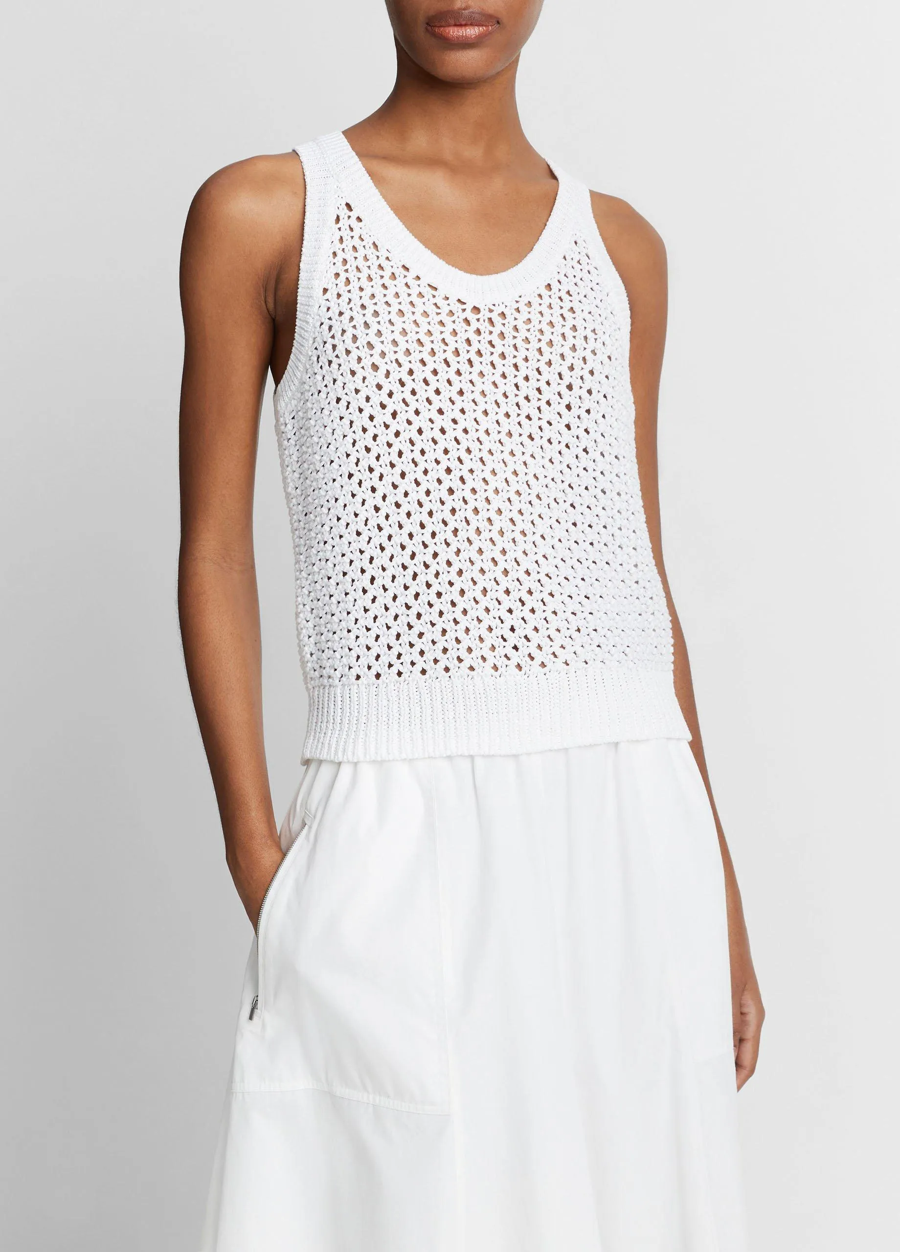 Mesh-Stitch Cotton Sweater Tank