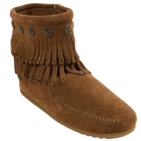 Minnetonka Double Fringe Side Zip Boot Dusty Brown (Women's)