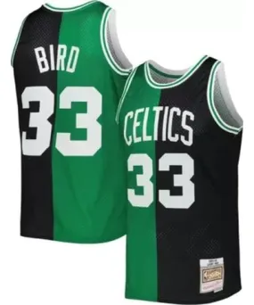 Mitchell & Ness Men's NBA Larry Bird Black/Kelly Boston Celtics Hardwood Classics 1985/86 Split Swingman Jersey