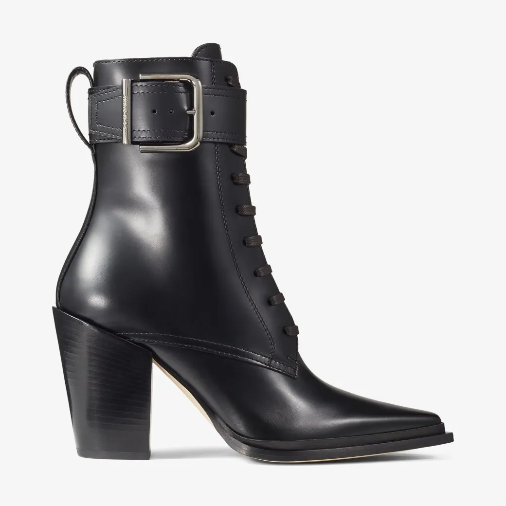 Myos 80 Black Brushed Calf Leather Ankle Boots