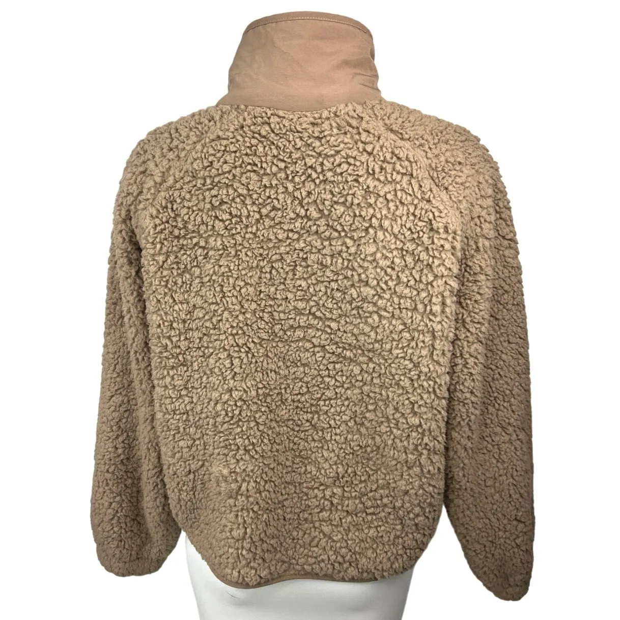 NEW Altar’d State Womens Brown Fleece Button High Neck Teddy Sweater Jacket S