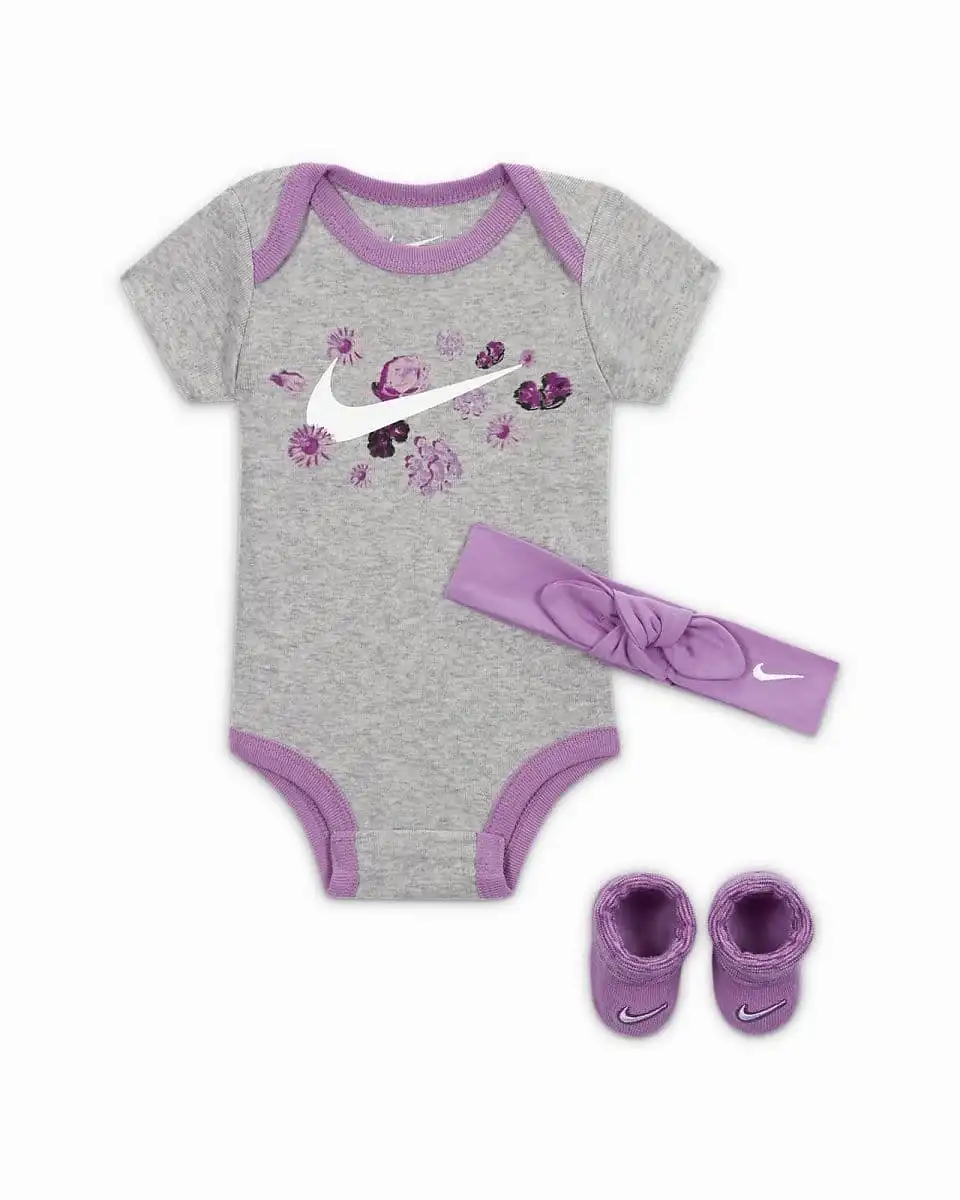 NIKE INFANT'S FLORAL 3-PIECE BODYSUIT GREY BOX SET