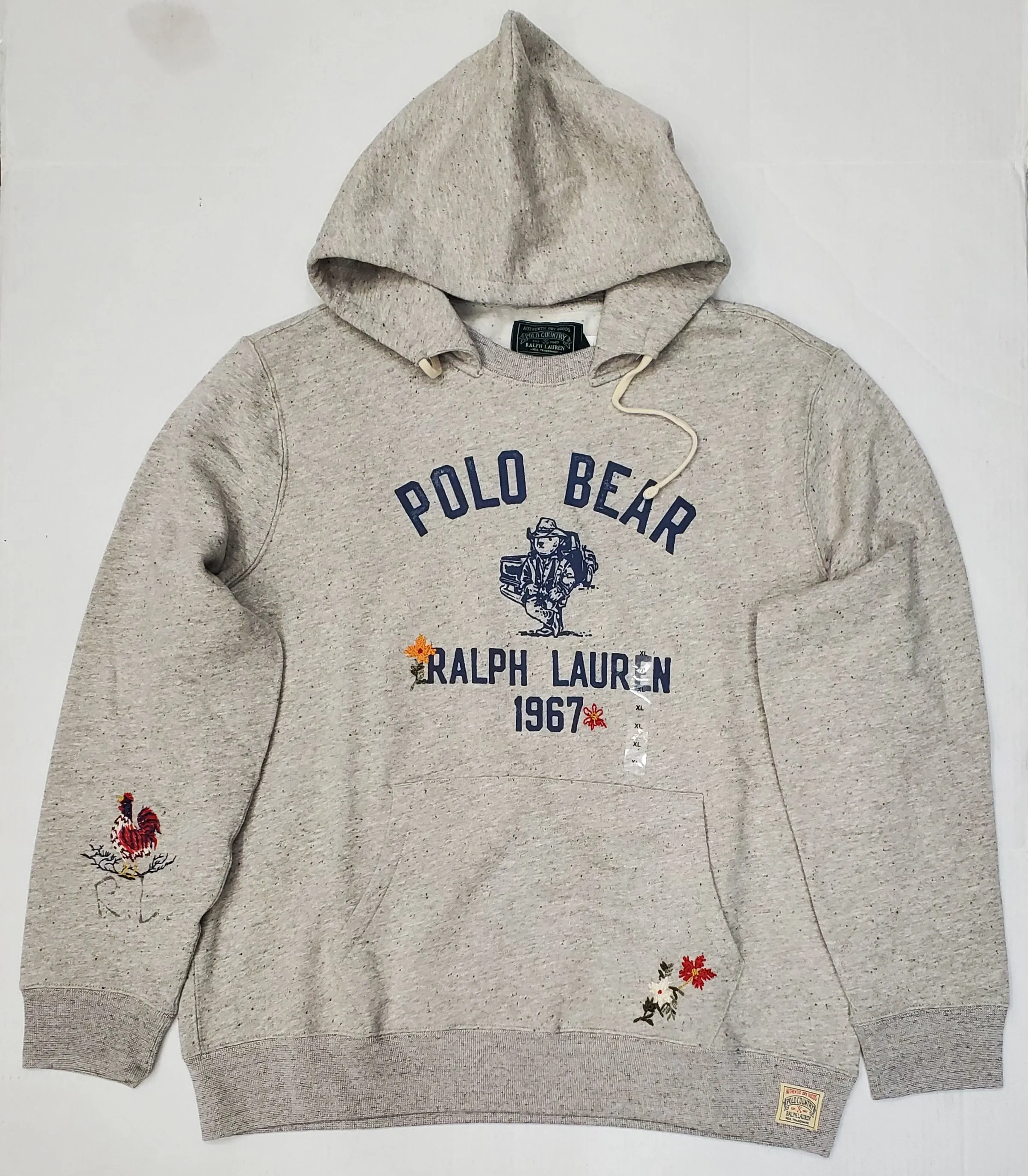 Nwt Polo Ralph Lauren Grey Polo Country BEAR Graphic Embroidered Hoodie Sweatshirt