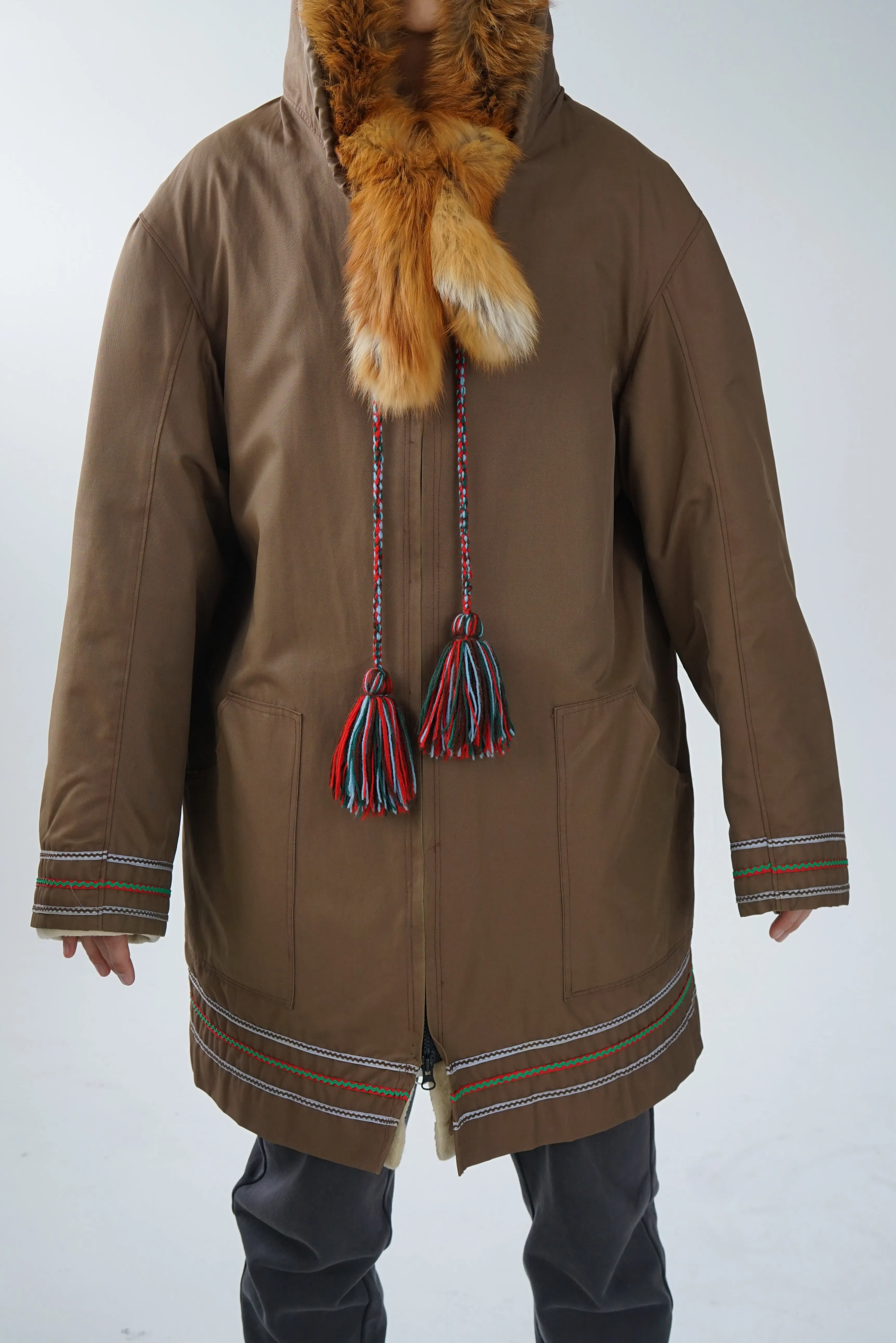 Parka Inuit en laine vintage fait à la main unisex taille M-L