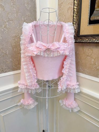 Pink Sweater Cardigan With Bow Short Sling Suit MK18732