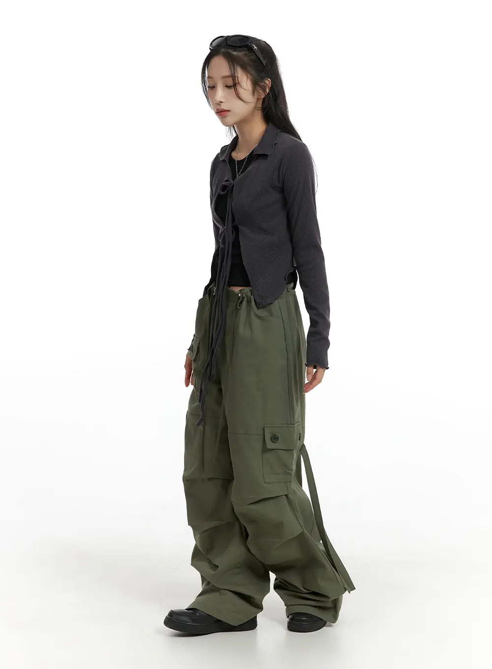 Pintuck Baggy Cargo String Pants CF429