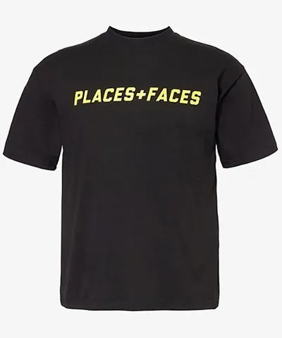 Places + Faces Mens Black Exclusive Logo crew-neck regular-fit cotton-jersey T-shirt