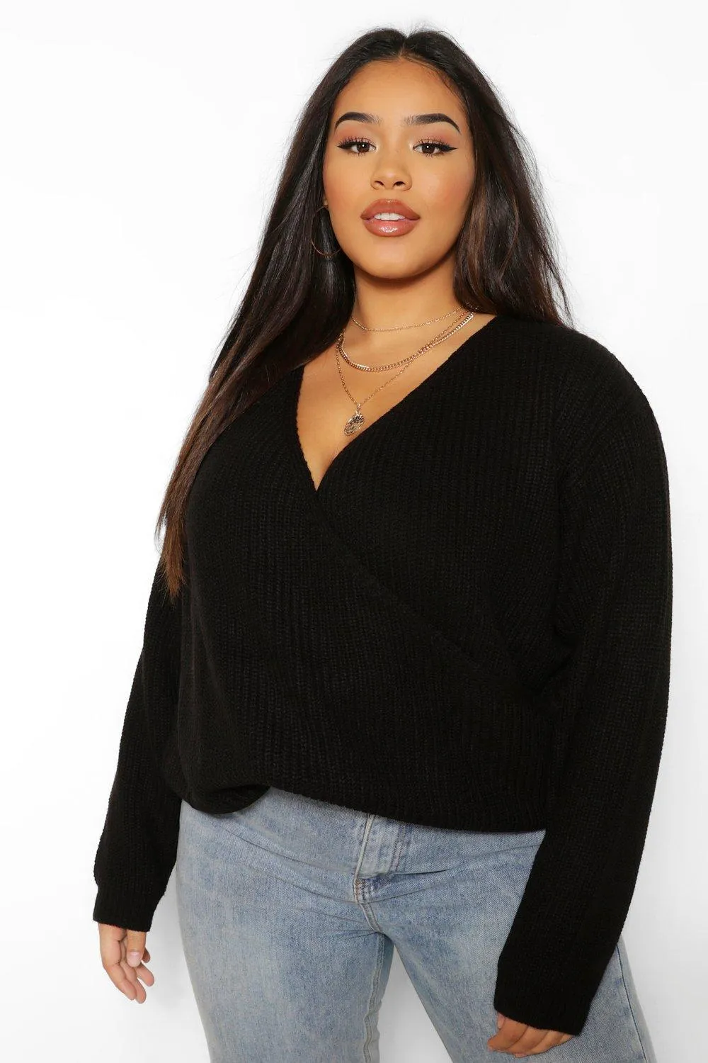 Plus Oversized Wrap Front Sweater