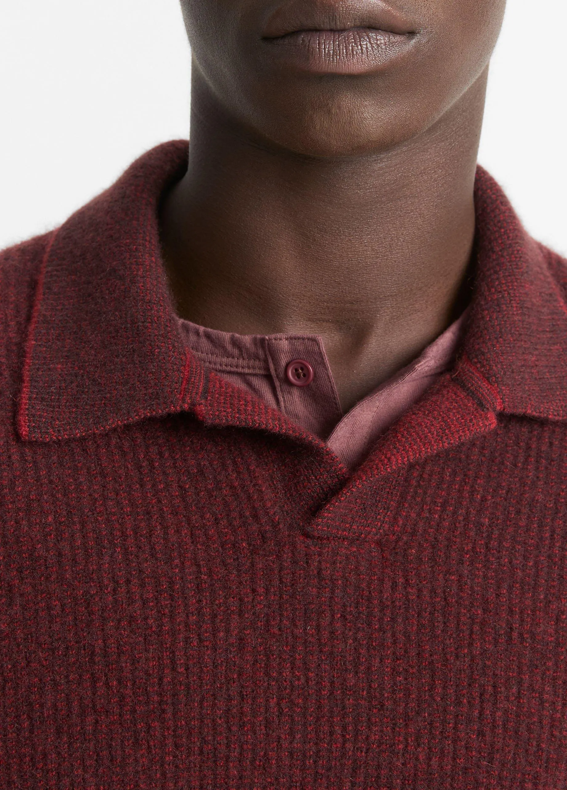 Plush Cashmere Thermal Johnny-Collar Sweater