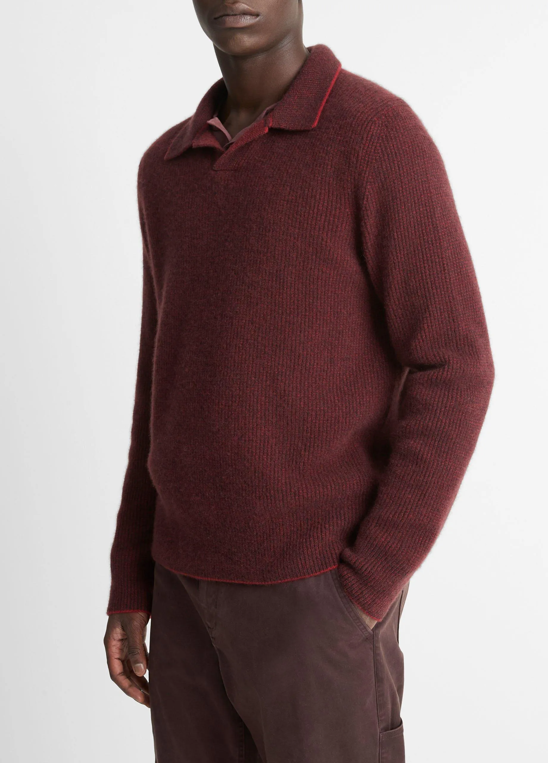 Plush Cashmere Thermal Johnny-Collar Sweater