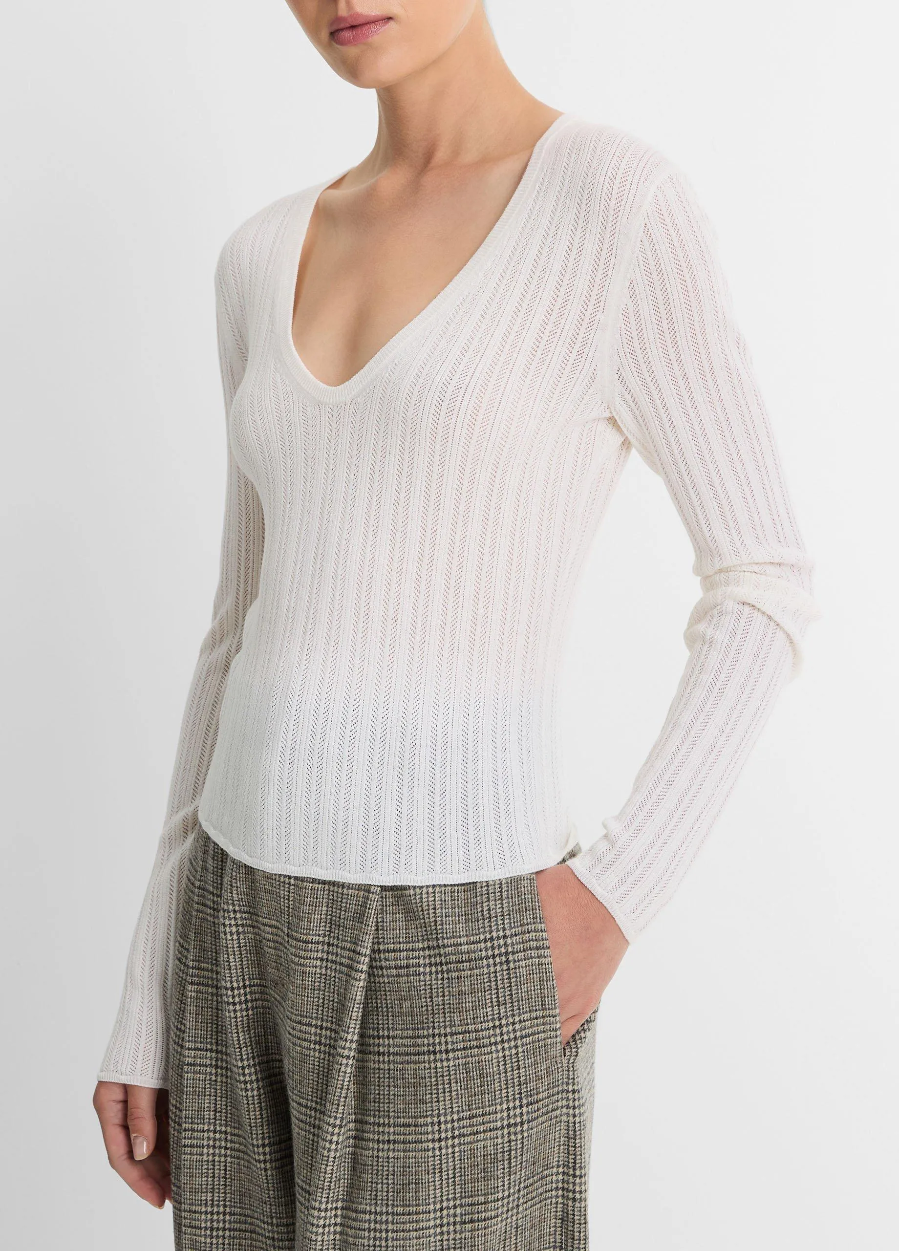 Pointelle-Stitch Italian Wool-Blend Sweater