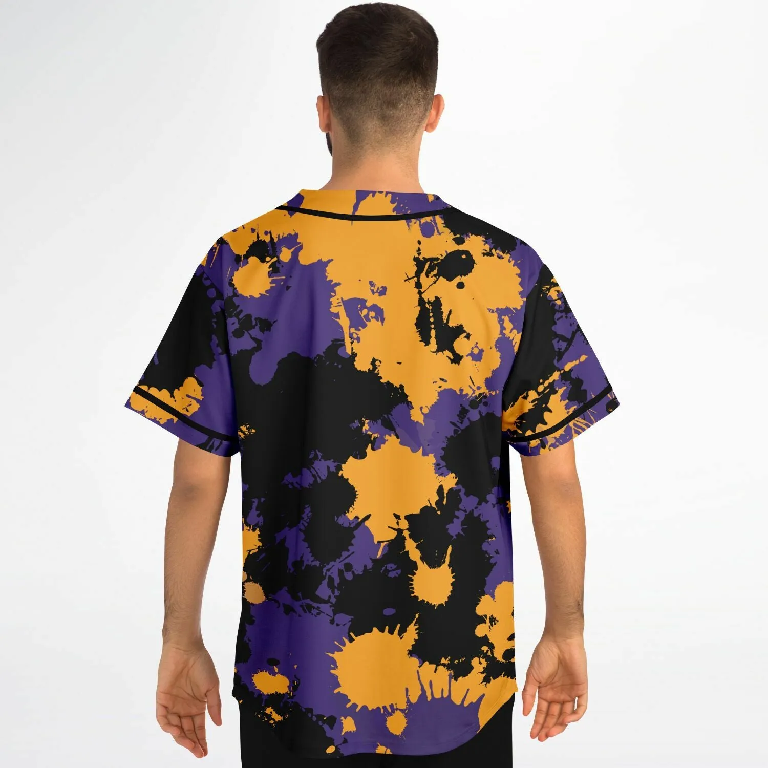 Purple Gold and Black Legends Paint Splatter Baseball Jersey