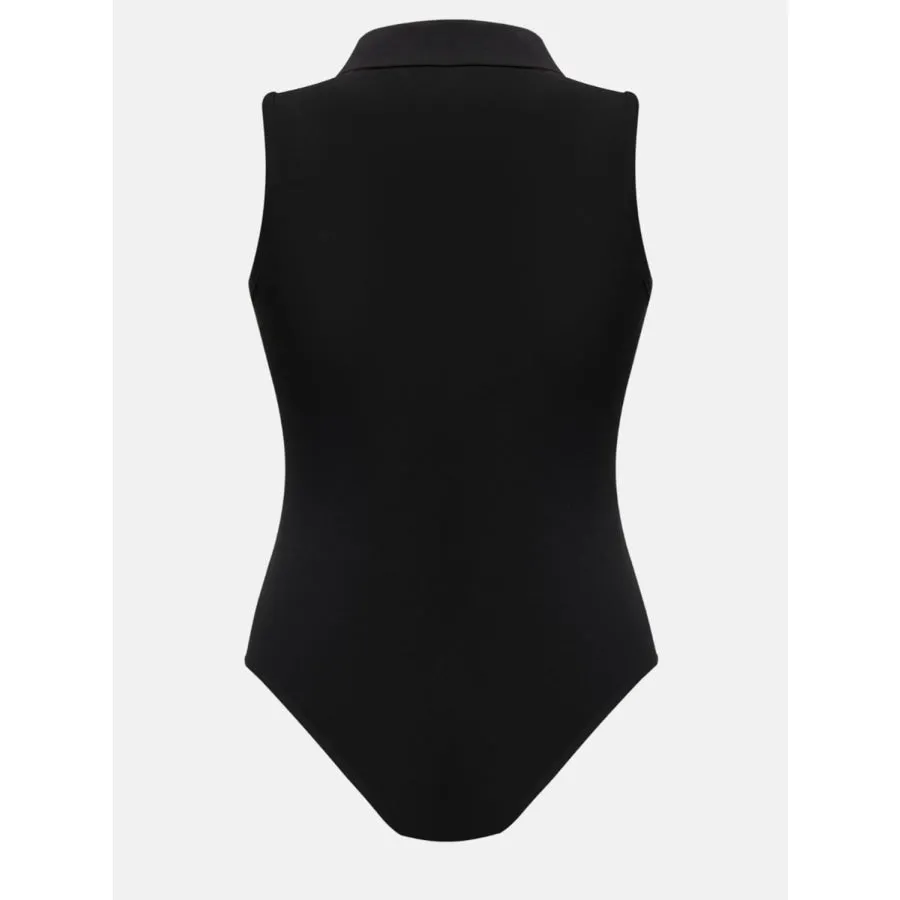 Quarter Zip Collared Neck Sleeveless Bodysuit