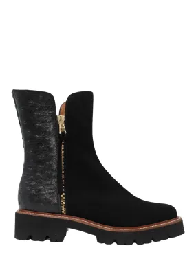 Ron White Paris Bootie with Ostrich Embossed Calf in Onyx