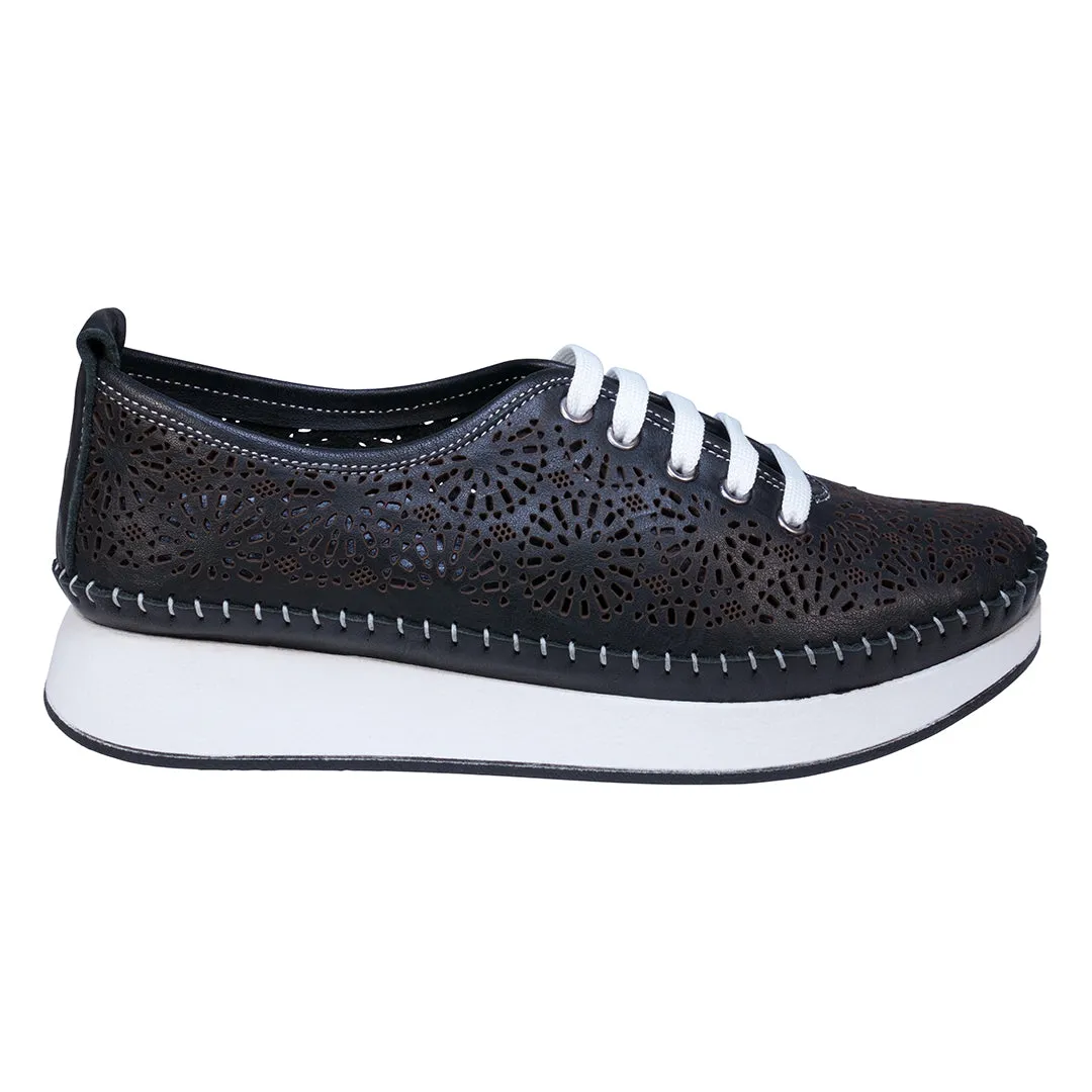 Sarto Black Perforated Leather Lace Up Sneakers