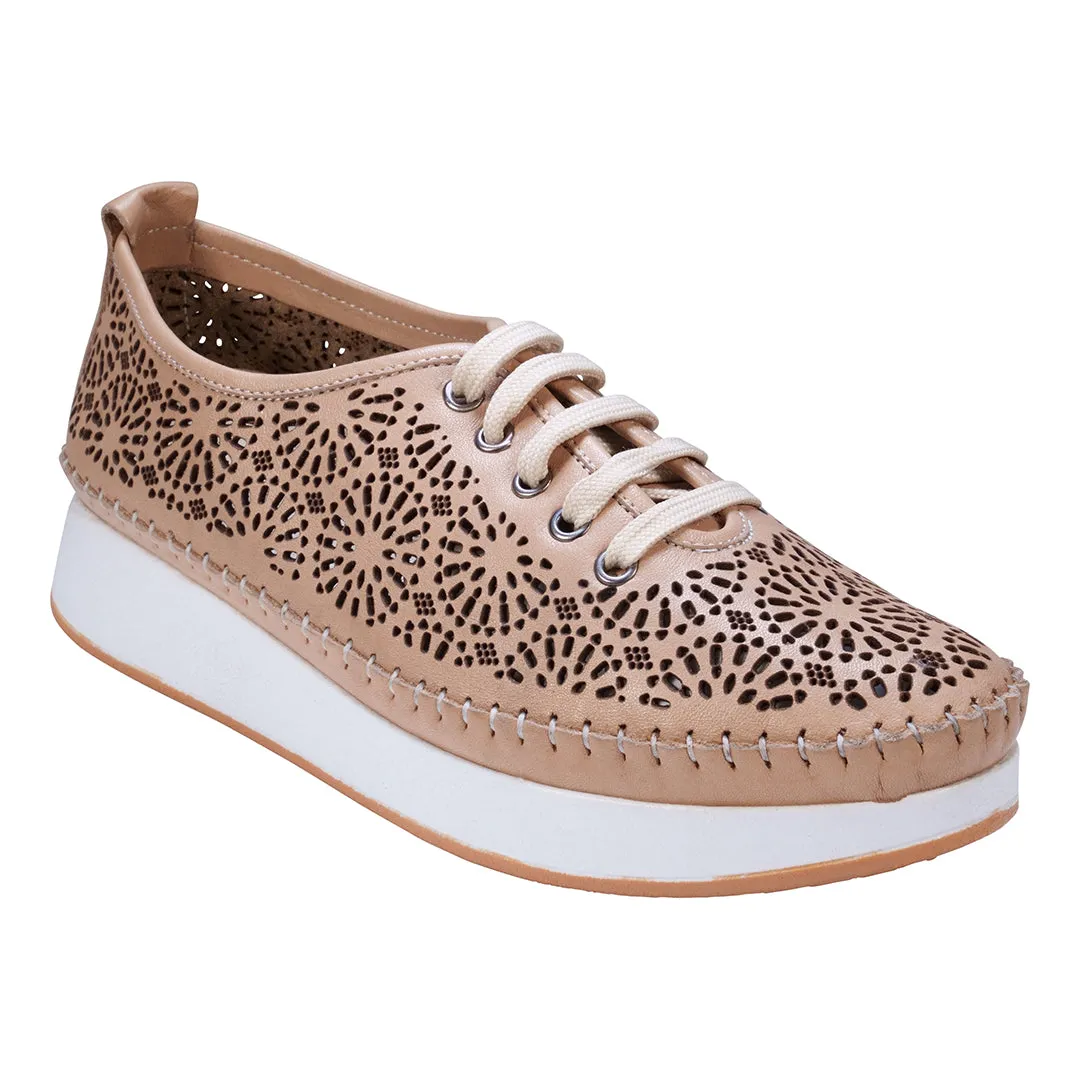 Sarto Tan Perforated Leather Lace Up Sneakers