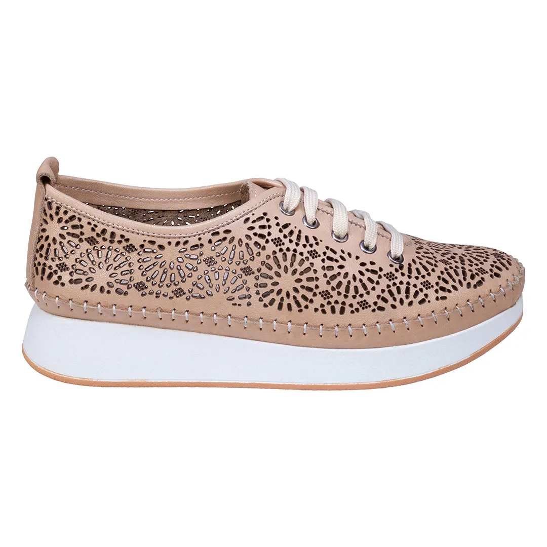 Sarto Tan Perforated Leather Lace Up Sneakers