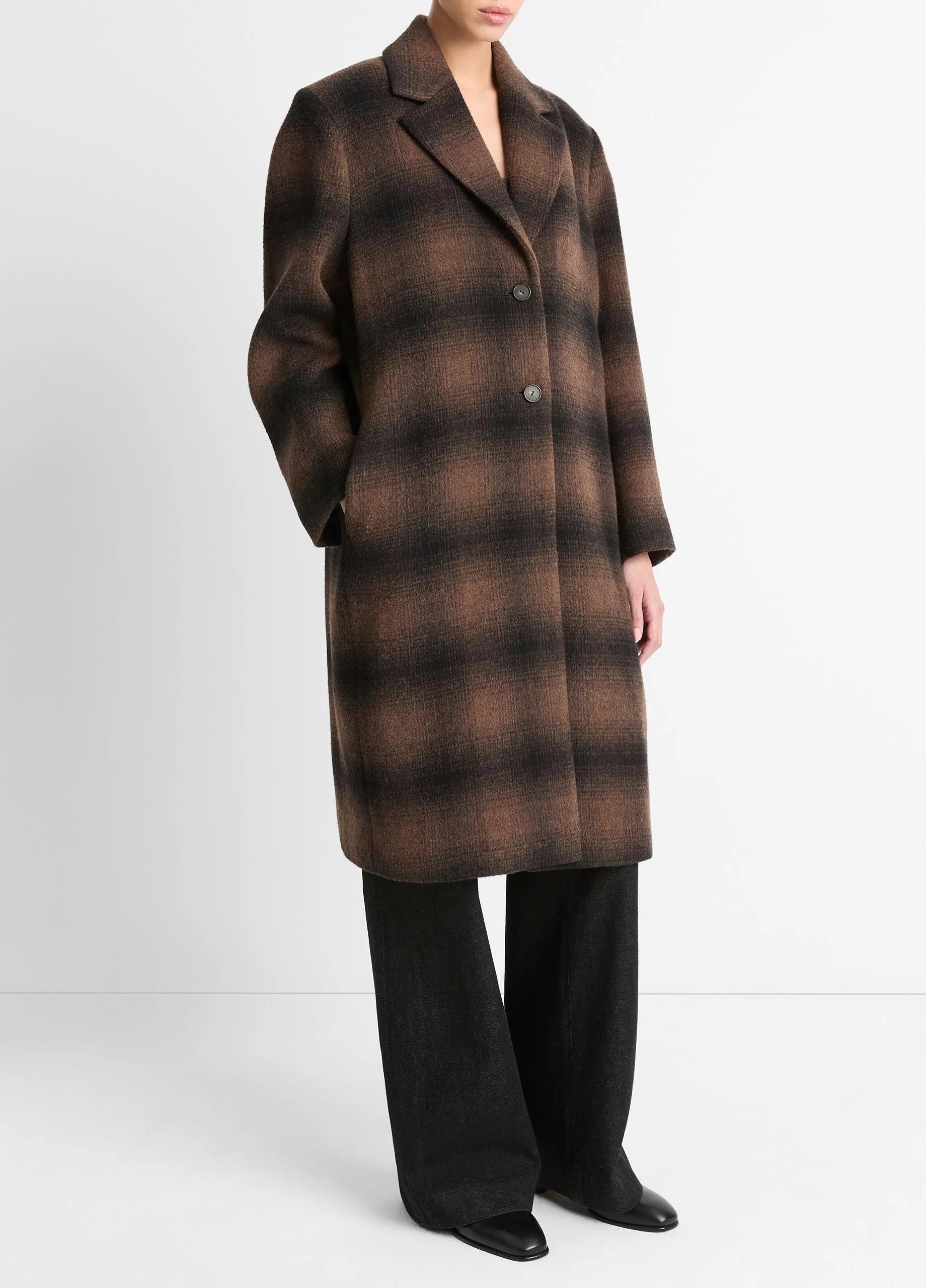 Shadow Plaid Italian Wool-Blend Car Coat