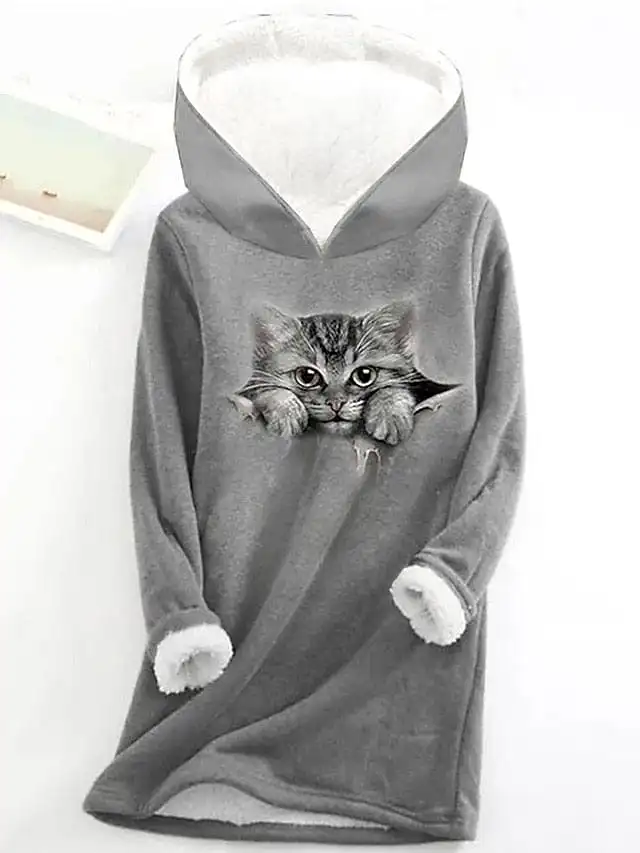 Sherpa Fleece Lined Cat and Butterfly Zip-Up Hoodie Sweatshirt