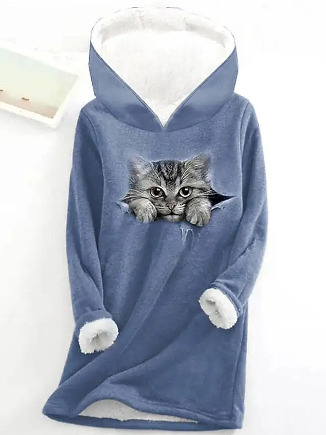 Sherpa Fleece Lined Cat and Butterfly Zip-Up Hoodie Sweatshirt