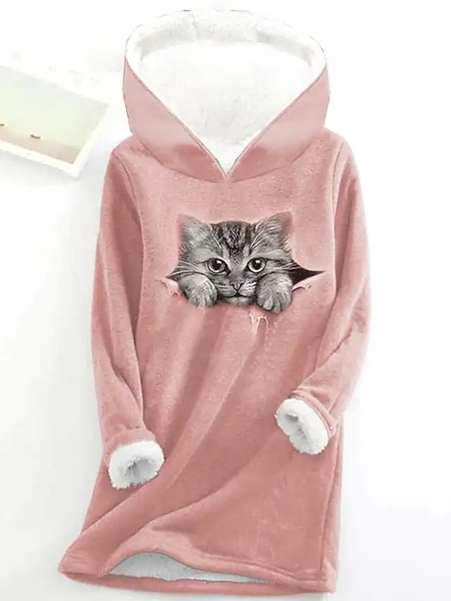 Sherpa Fleece Lined Cat and Butterfly Zip-Up Hoodie Sweatshirt