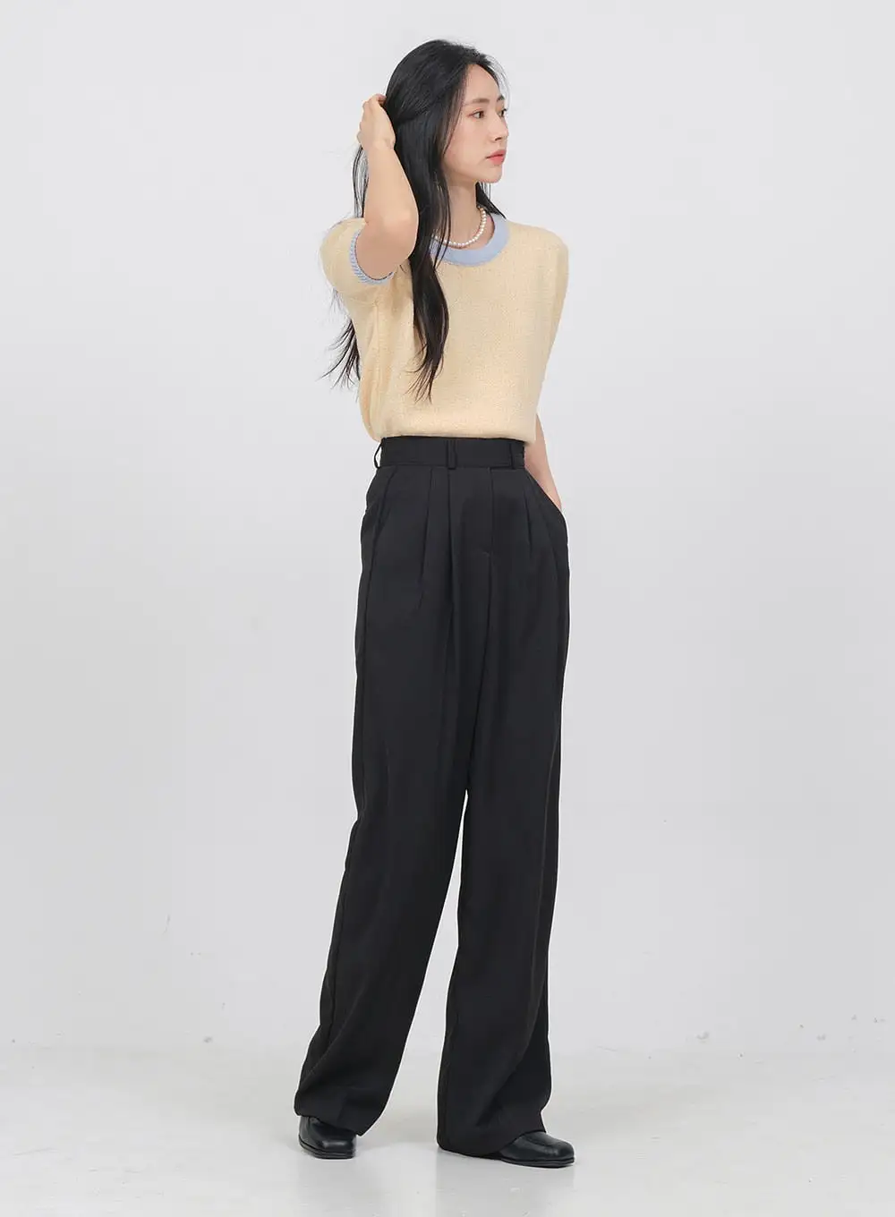 Side Double Button Wide Leg Tailored Pants OA08