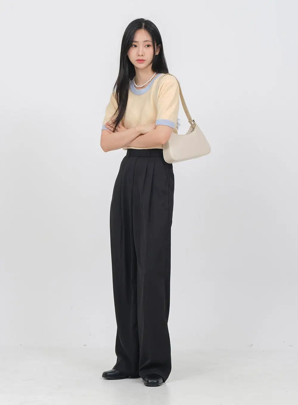 Side Double Button Wide Leg Tailored Pants OA08